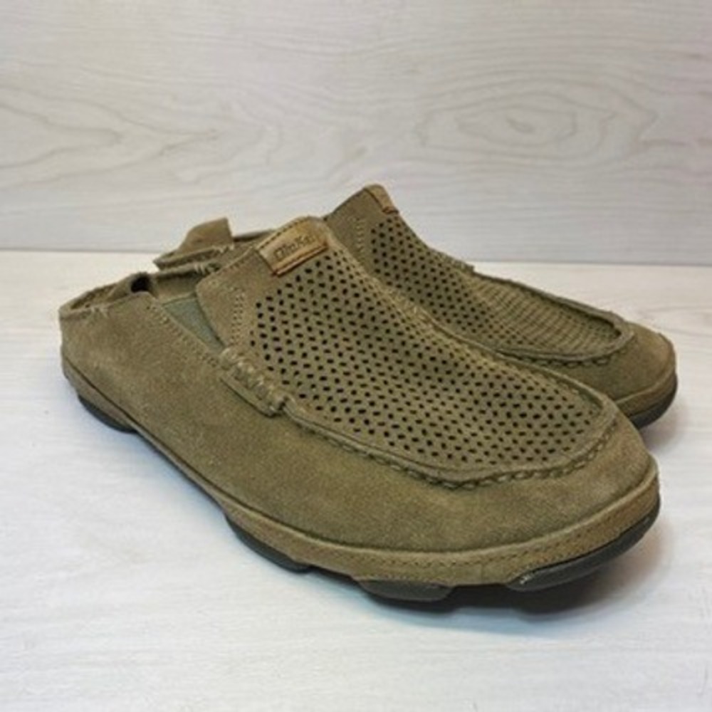 OluKai Mens 11 Moloa Kohana Slip On Loafers Suede Olive Green 10184-1010